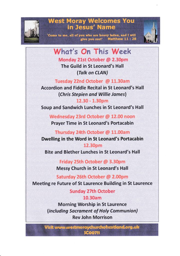 Whats happening in the Urban West Moray Church of Scotland